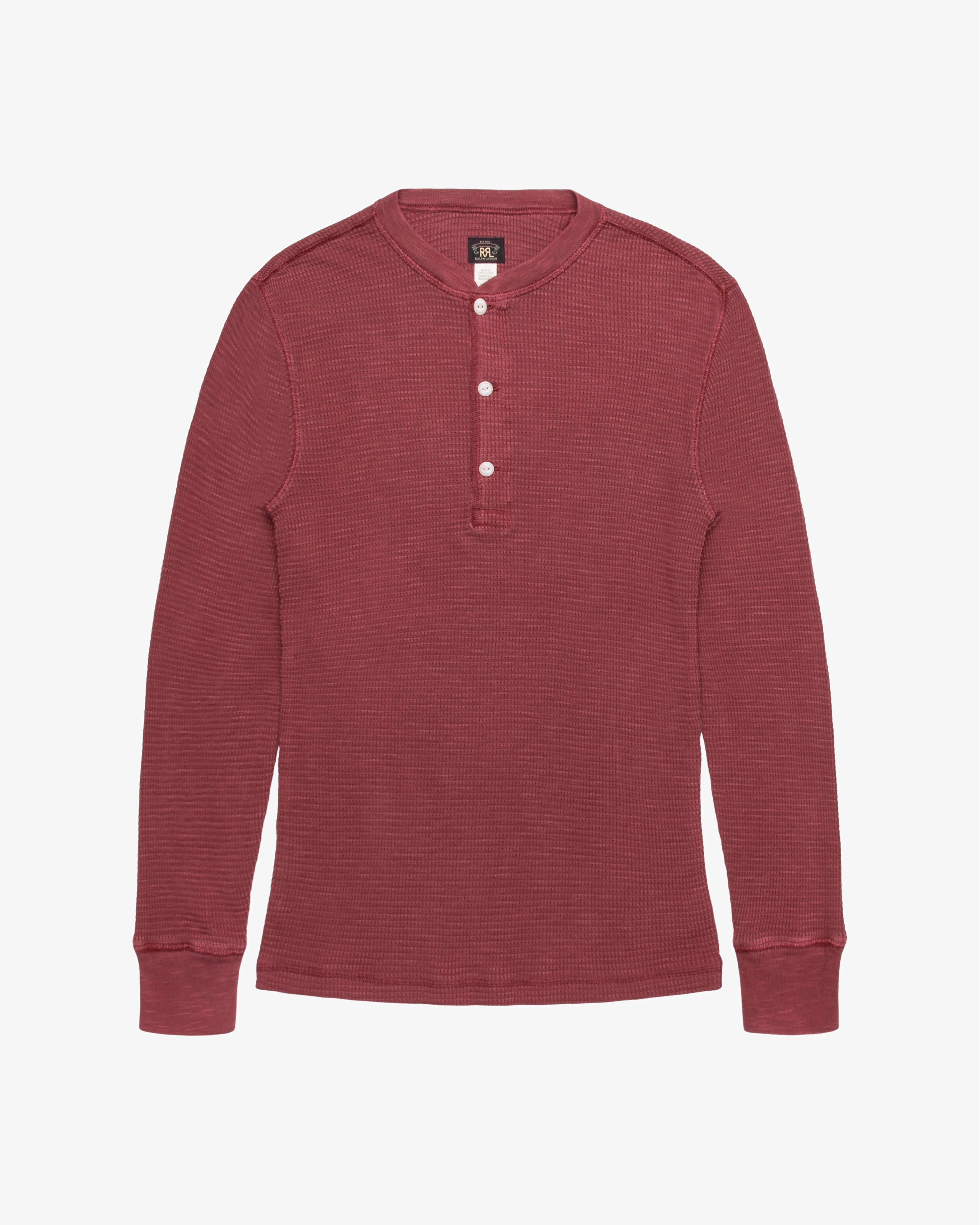 Garment-Dyed Waffle-Knit Henley Shirt