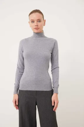 Half Turtleneck Long Sleeve Sweater Gray