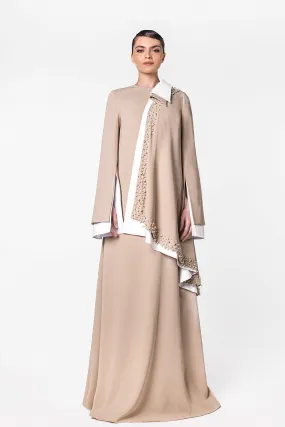 High-Neck Kaftan with Pearl Detailing
