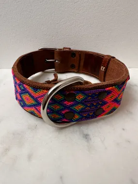 Huichol Leather Wide Dog Collar L3