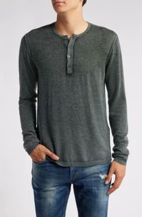 John Varvatos Mens Regular fit Long Sleeve Henley Shirt Large Green Solid