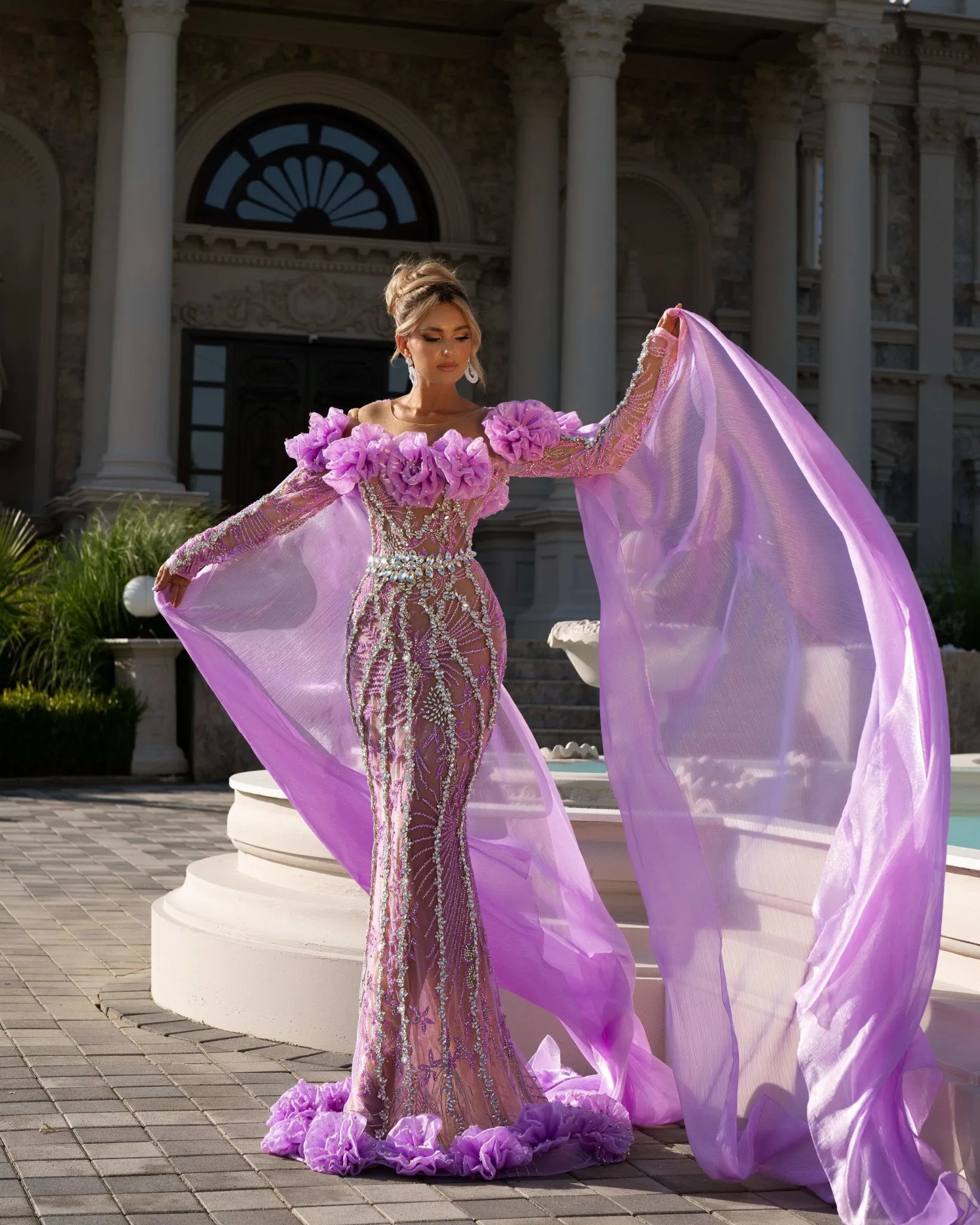 Kai Cape Dress Embellished with Stones