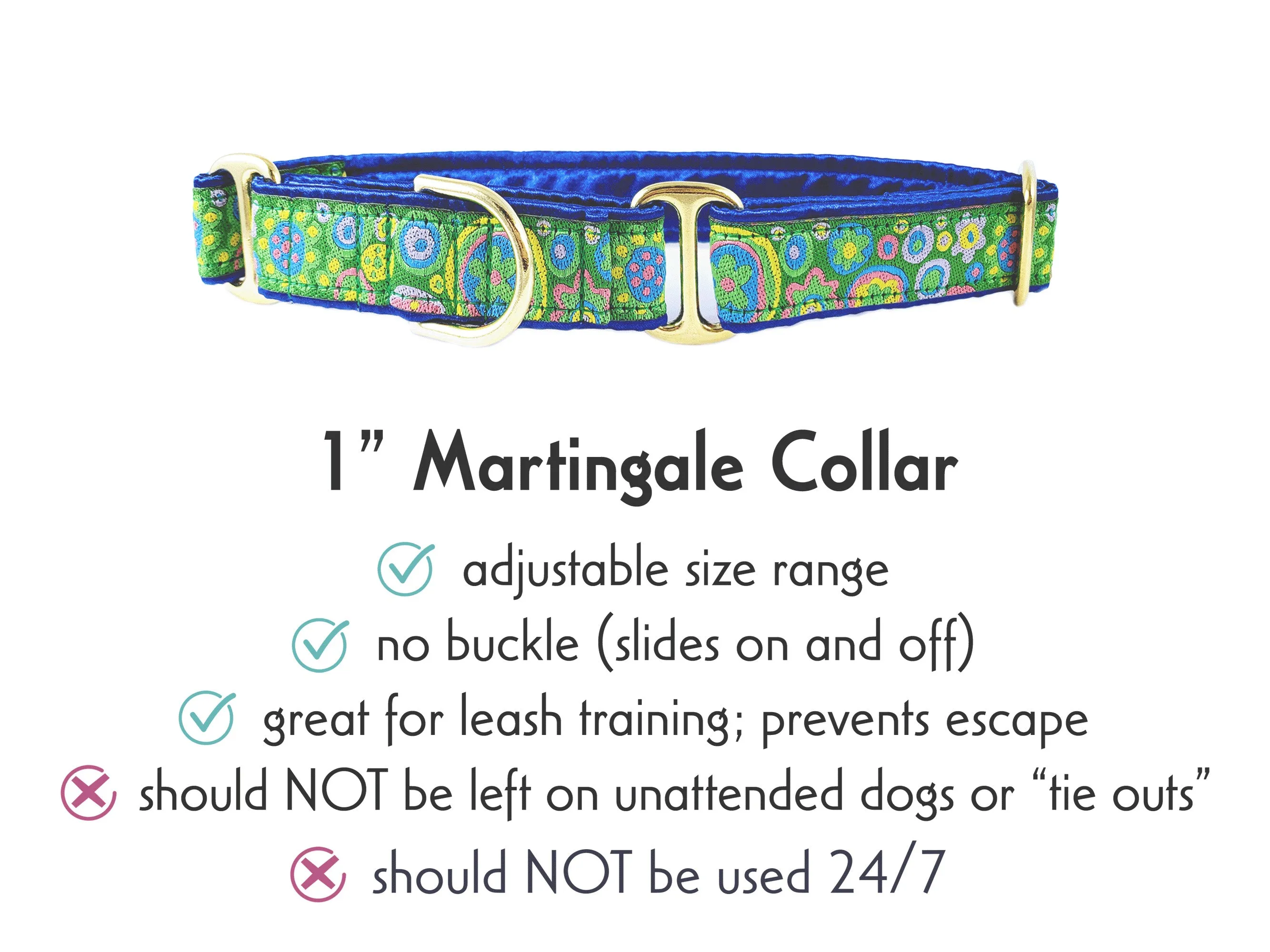 La Paz in Green & Blue - Martingale or Buckle Dog Collar - 1" Width