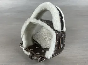 Leather Handle Dog Collar with Extra Fluffy Sheepskin