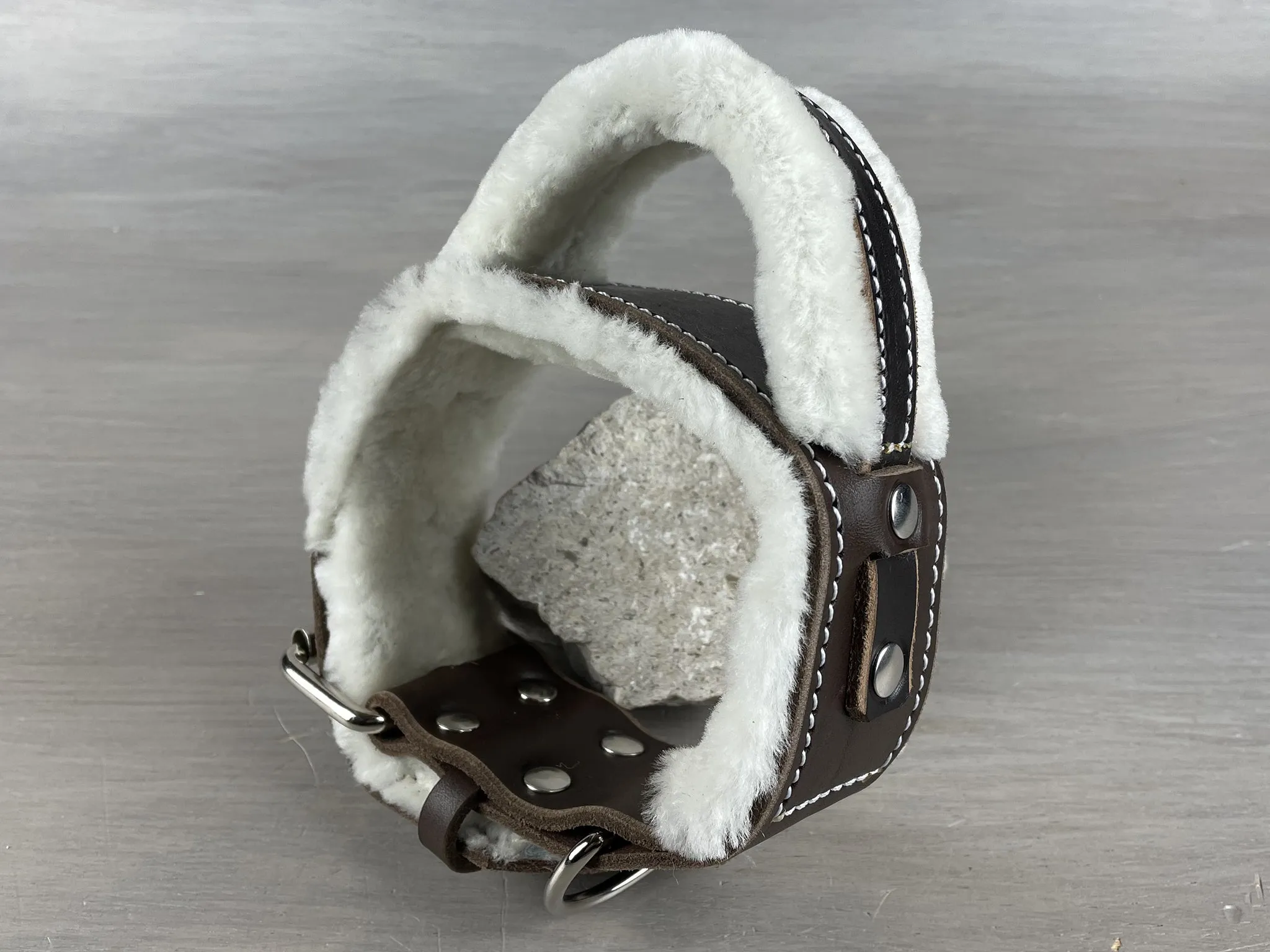 Leather Handle Dog Collar with Extra Fluffy Sheepskin