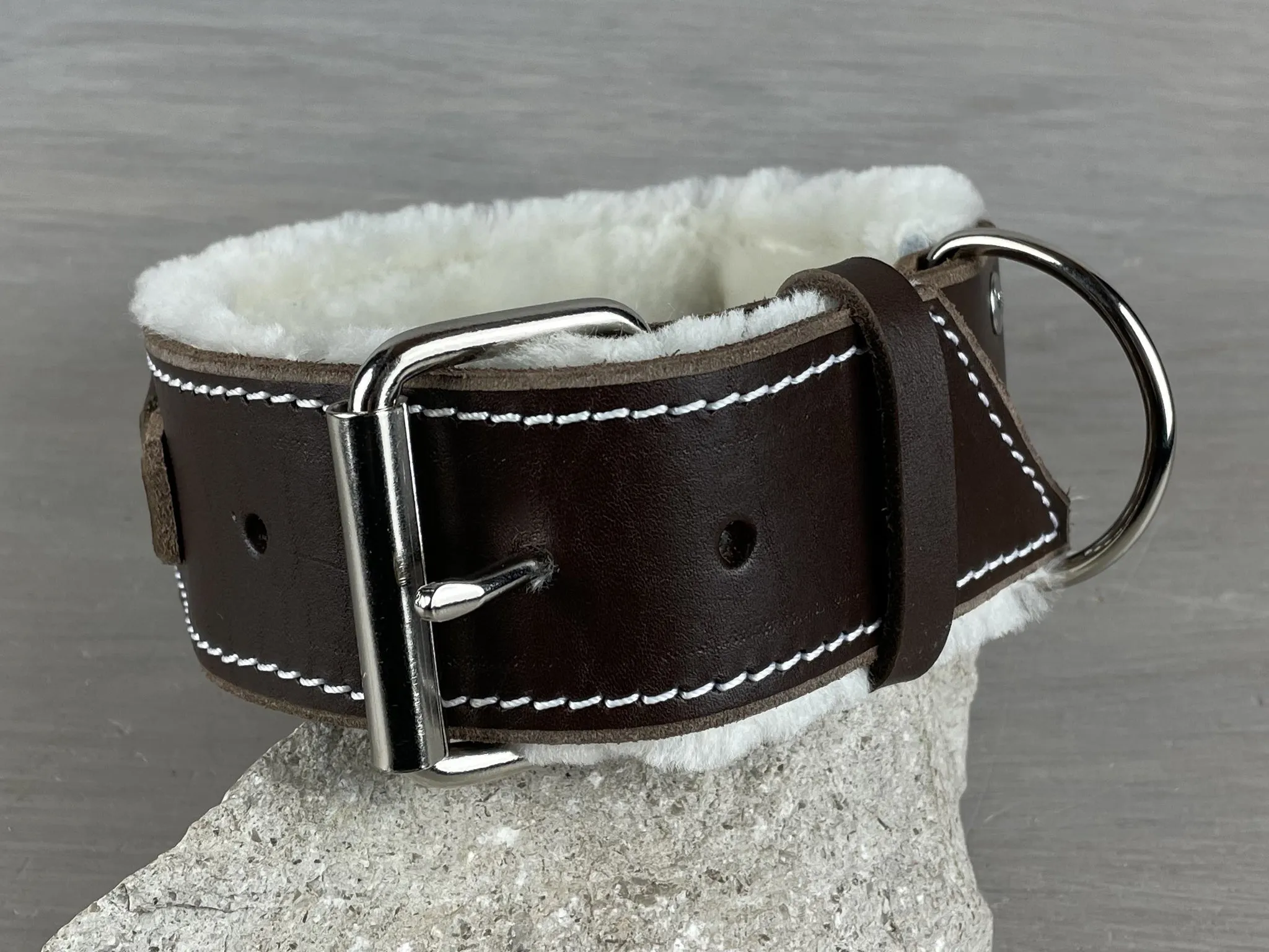 Leather Handle Dog Collar with Extra Fluffy Sheepskin