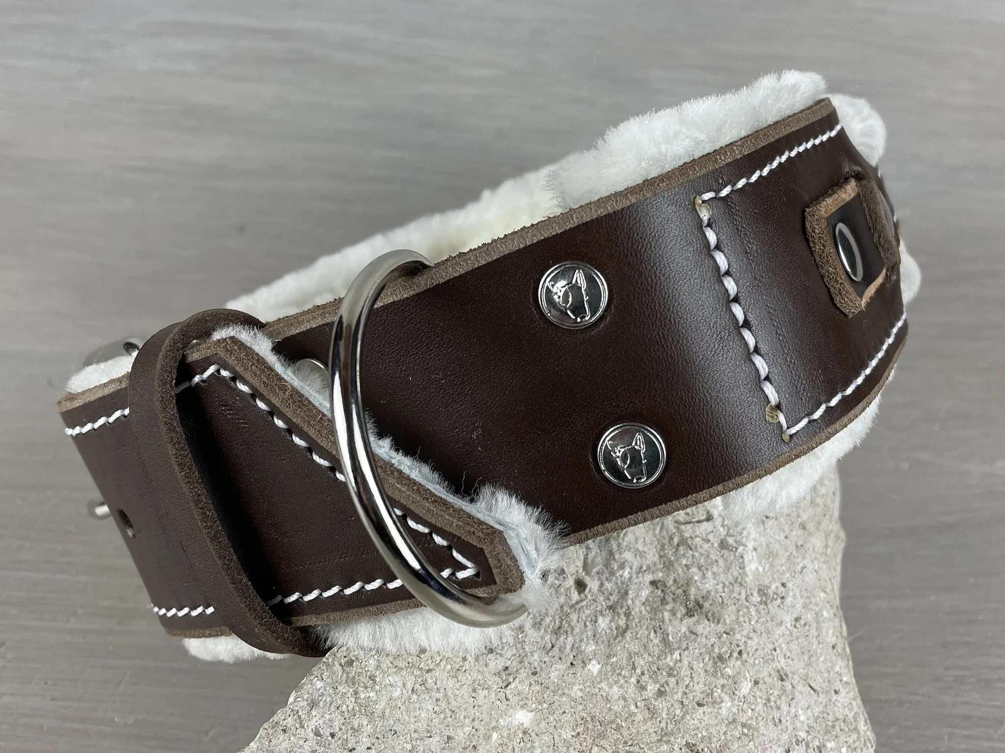 Leather Handle Dog Collar with Extra Fluffy Sheepskin