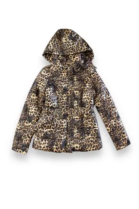 Leopard Print Hooded Full Zipper Puffer Jacket
