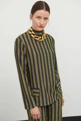 Line Knitted Mock Neck Blouse Standard Color