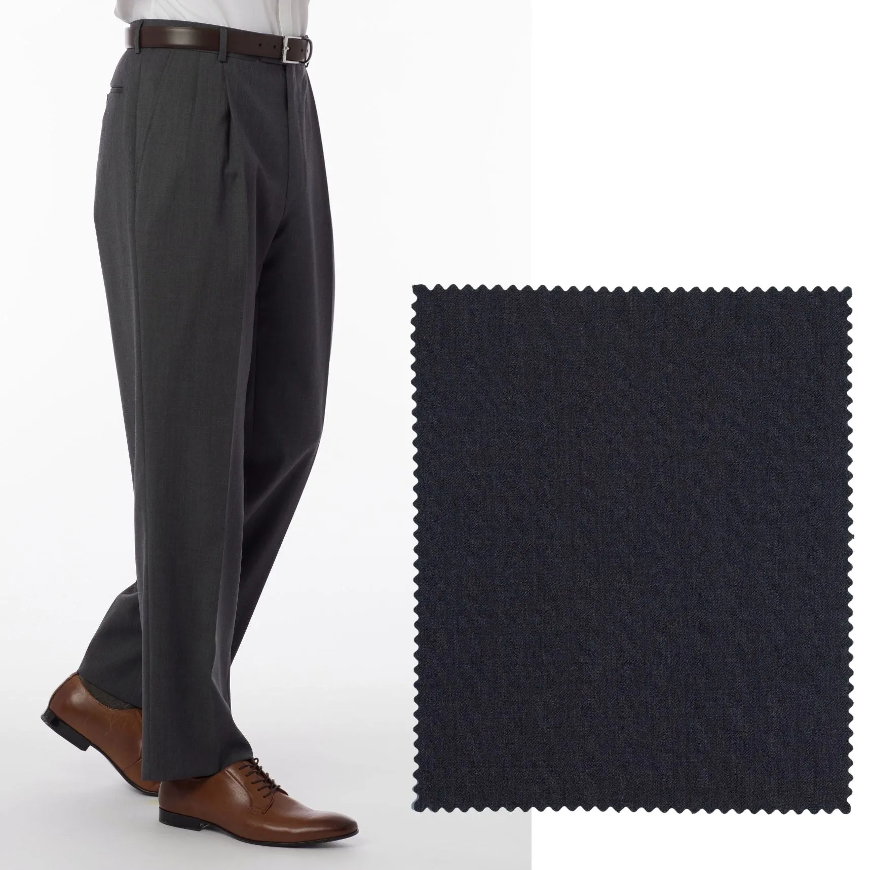LONG FIT Super 120s Wool Gabardine Comfort-EZE Trouser in Charcoal (Manchester Pleated Model) by Ballin