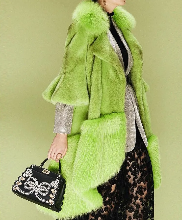 Luxury Natural Mink Fur Coat With Fox Fur Collar Waist Belt Mink Fur Jacket