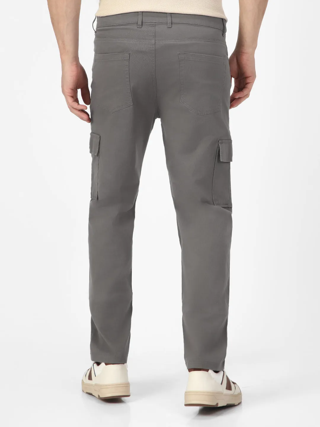 Men's Dark Grey Regular Fit Solid Cargo Chino Pant with 6 Pockets Stretchable