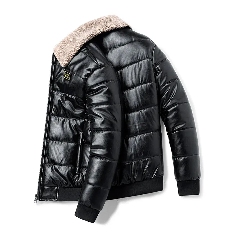 Men's Winter Thickened Leather Jacket - Fleece-Lined Casual Biker Coat | Warm European Style Motorcycle Windbreaker