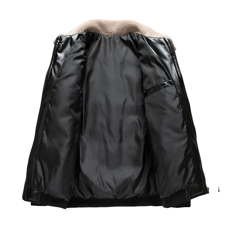 Men's Winter Thickened Leather Jacket - Fleece-Lined Casual Biker Coat | Warm European Style Motorcycle Windbreaker
