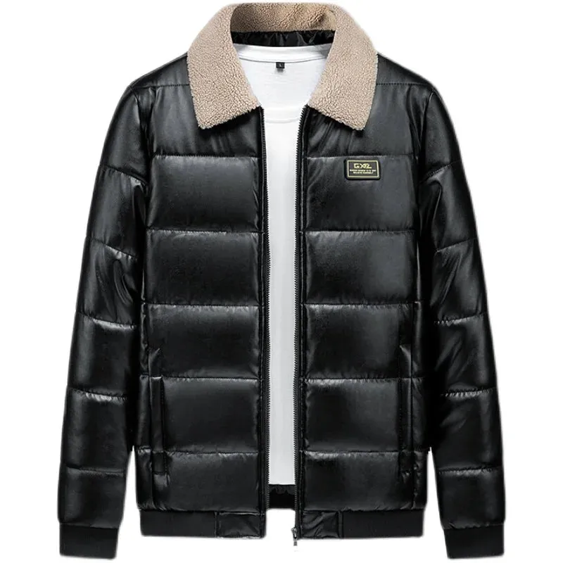 Men's Winter Thickened Leather Jacket - Fleece-Lined Casual Biker Coat | Warm European Style Motorcycle Windbreaker