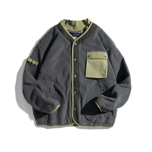 Military Linner Motived Fleece Jacket
