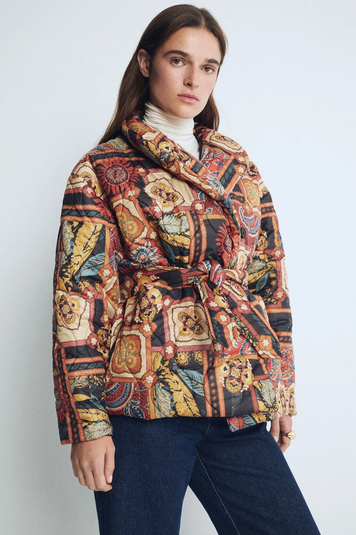Multicolored Luna Patterned Puffer Coat