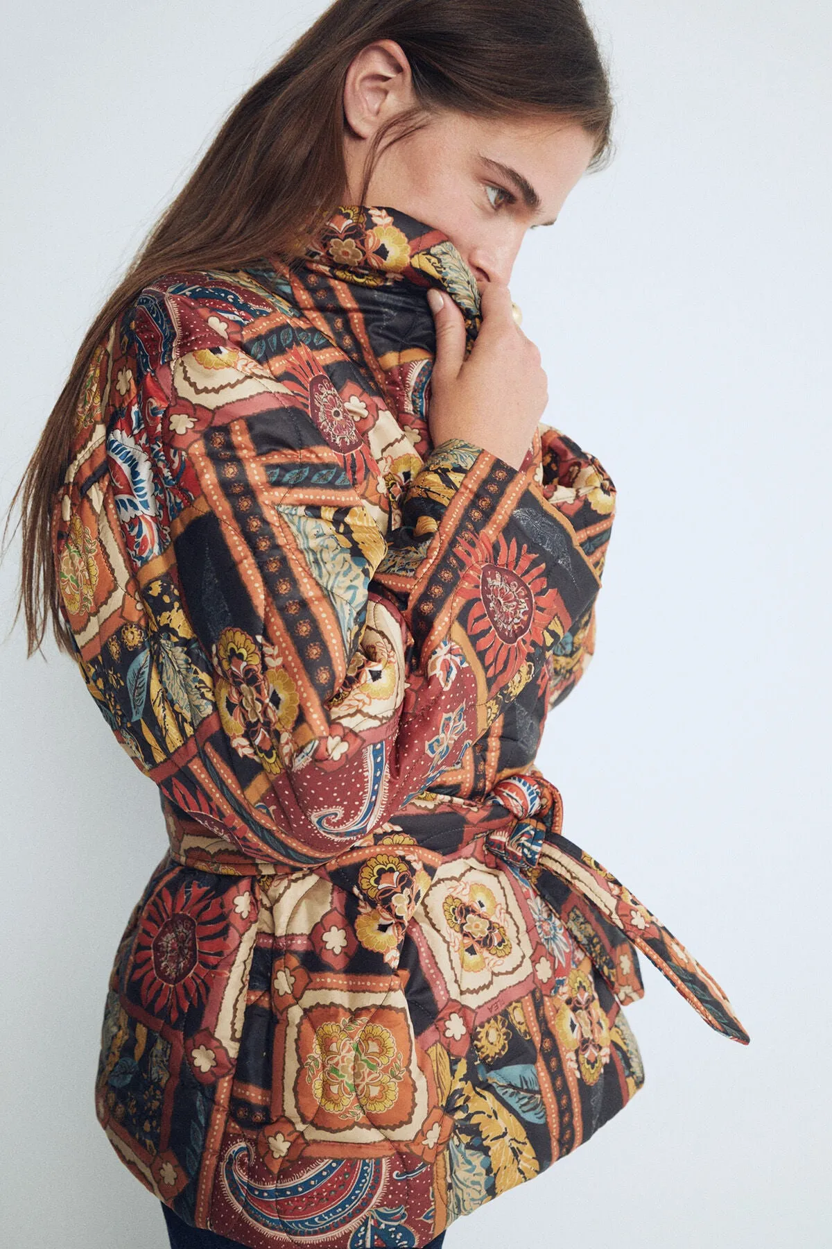 Multicolored Luna Patterned Puffer Coat