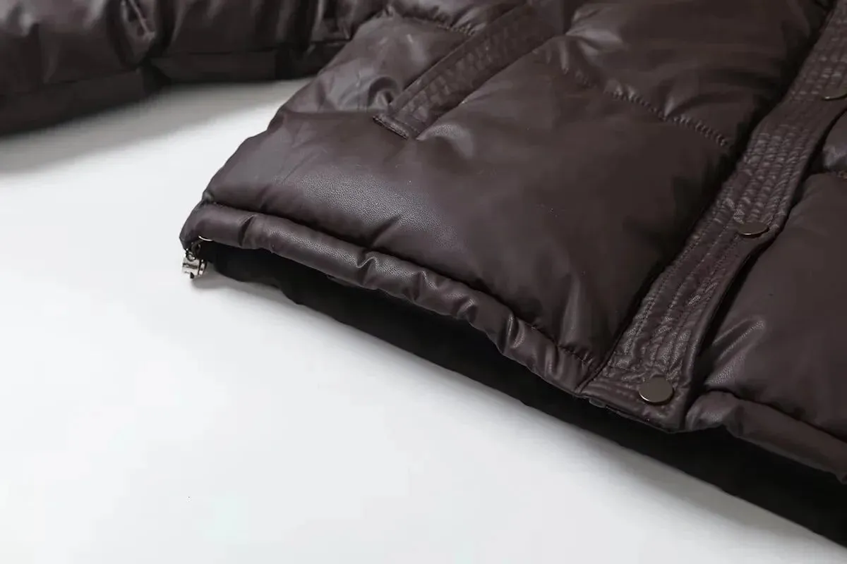 Neutral Puffer Turtleneck Button Up Jacket