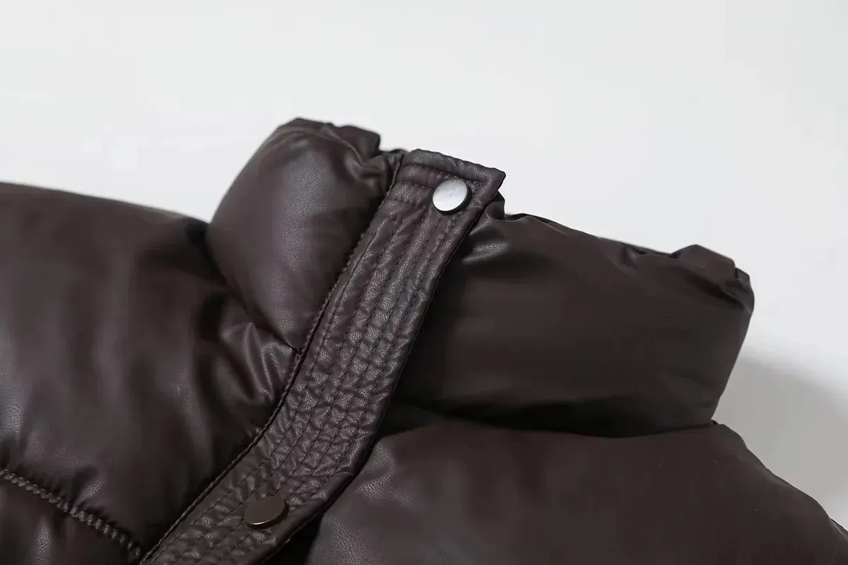 Neutral Puffer Turtleneck Button Up Jacket