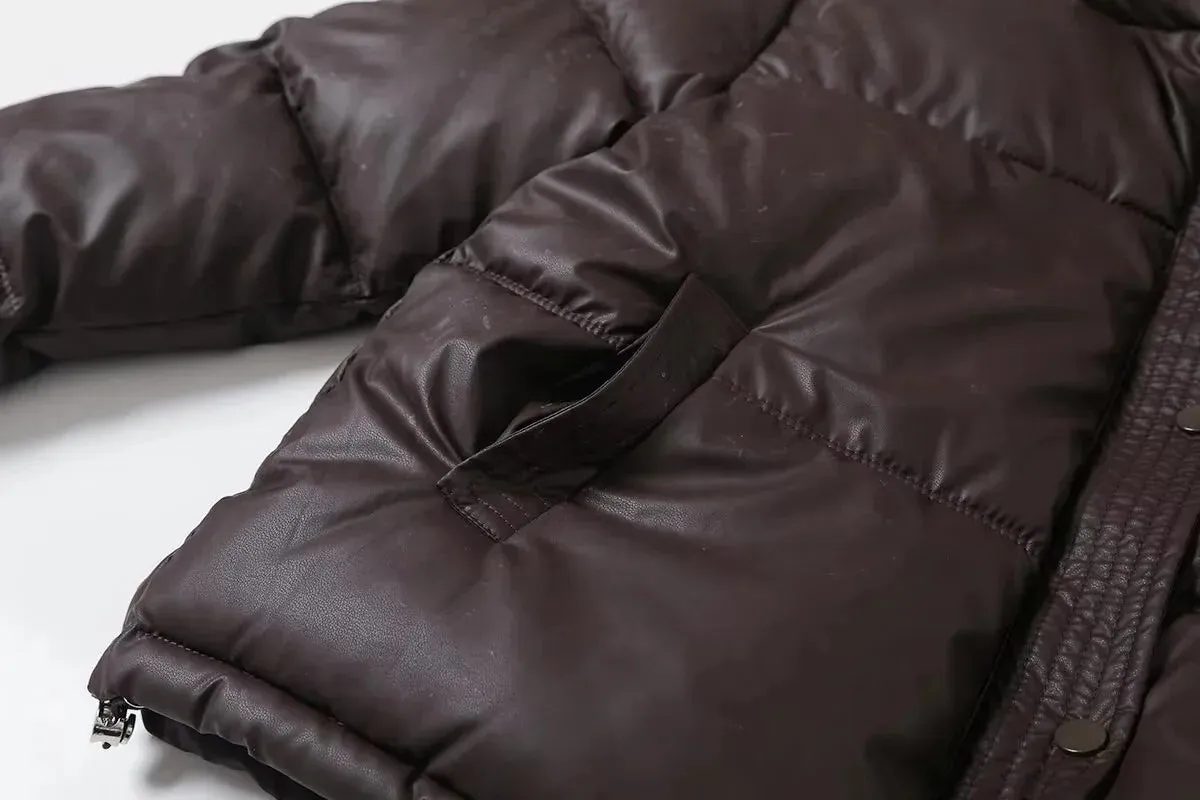 Neutral Puffer Turtleneck Button Up Jacket