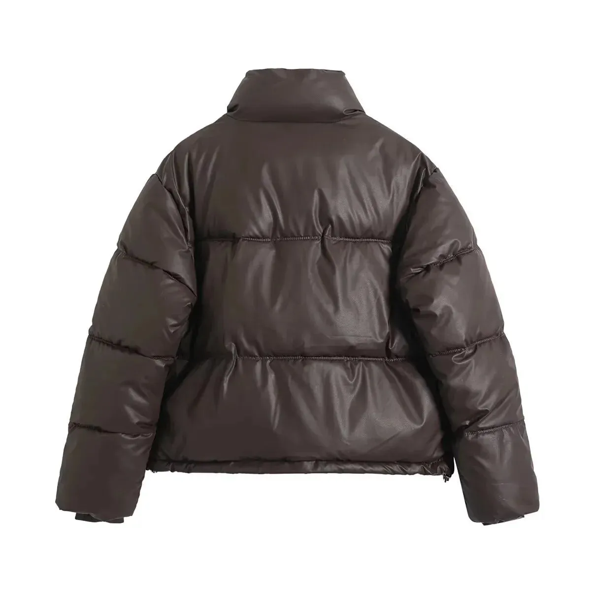 Neutral Puffer Turtleneck Button Up Jacket