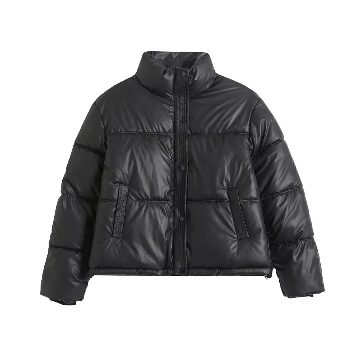 Neutral Puffer Turtleneck Button Up Jacket