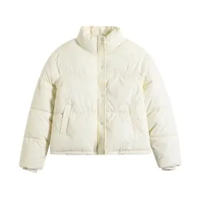 Neutral Puffer Turtleneck Button Up Jacket