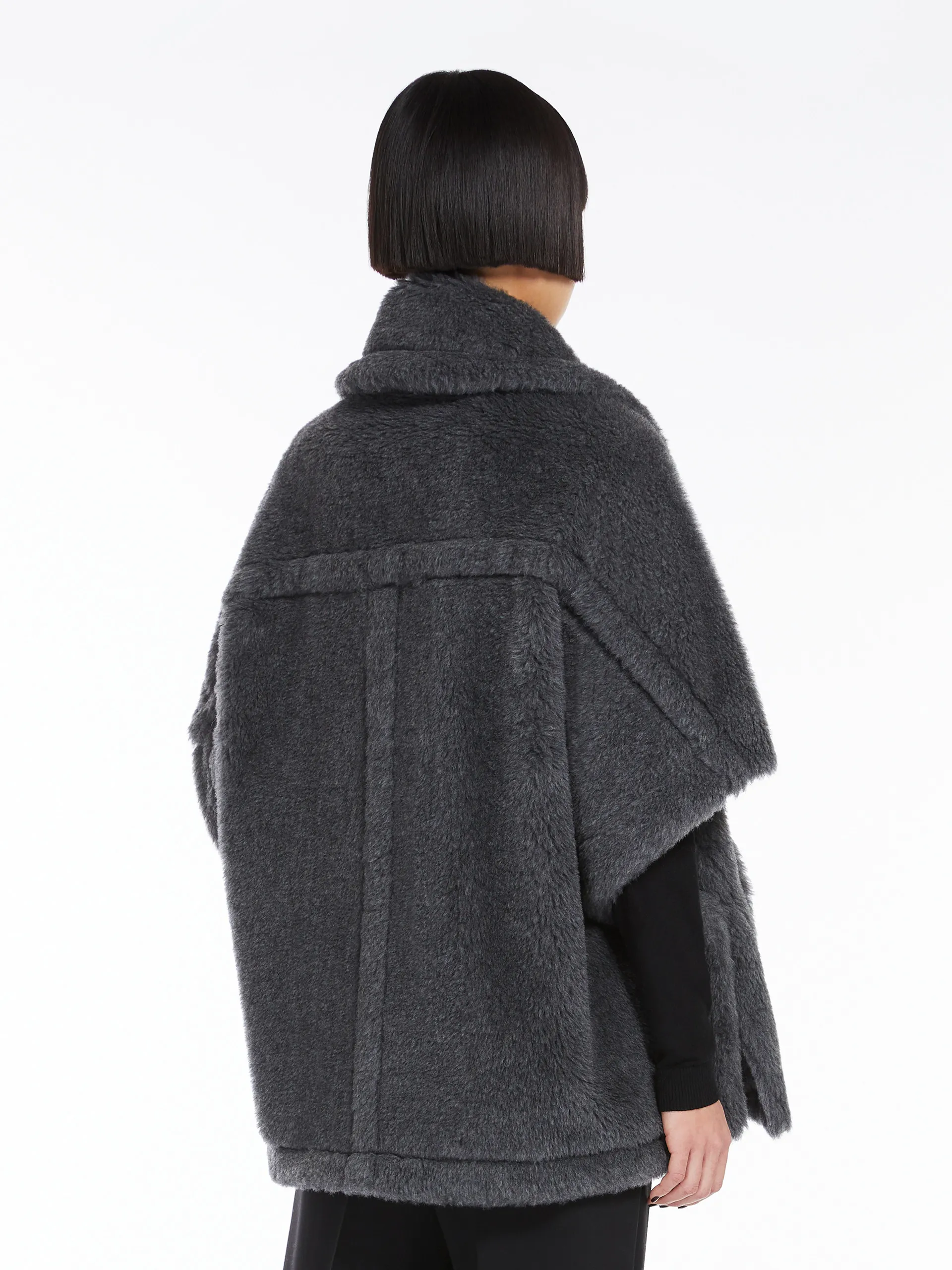 NewMant biker jacket cape in wool and alpaca Teddy fabric