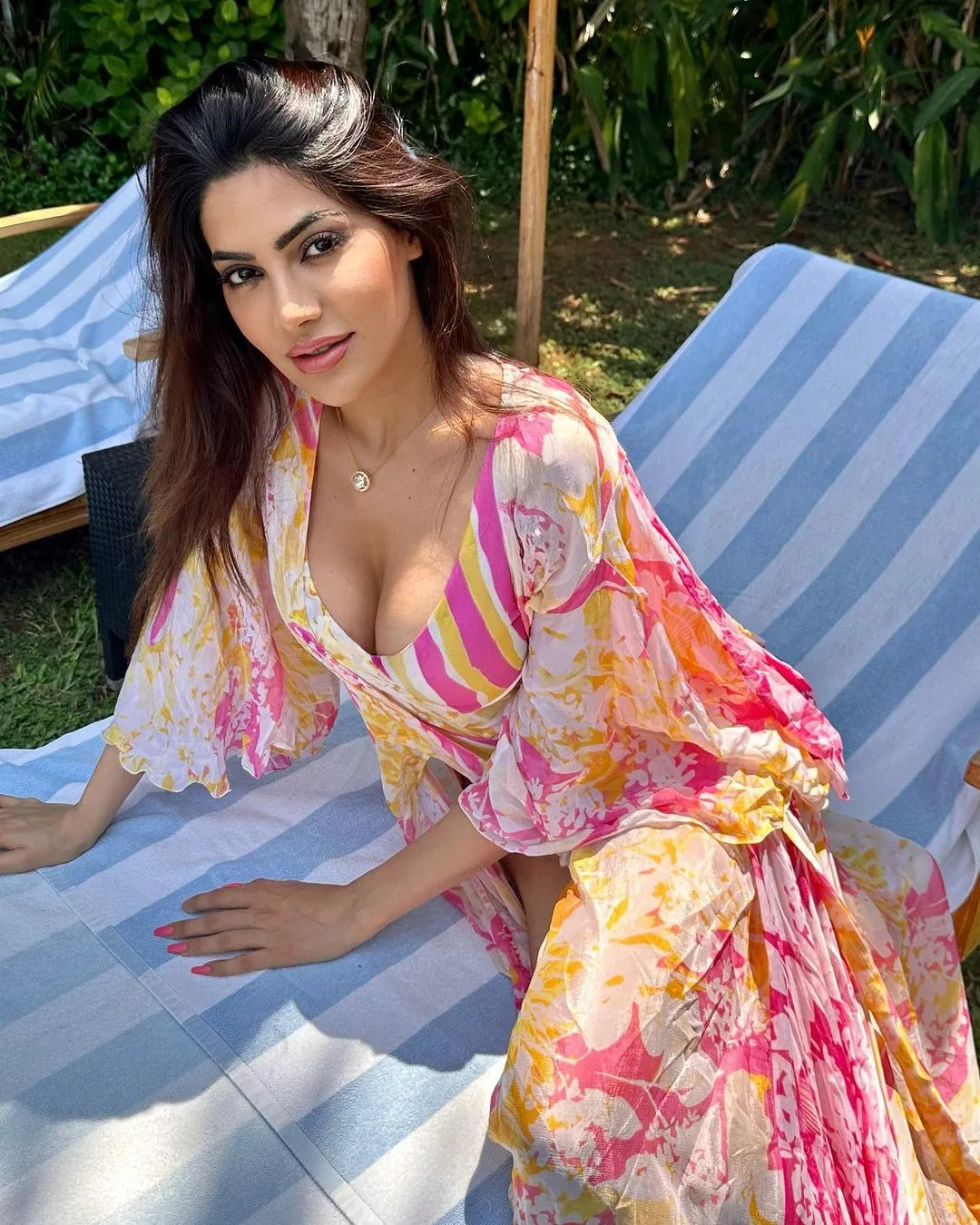 Nikki Tamboli - Orchid & daisy bodysuit with cape