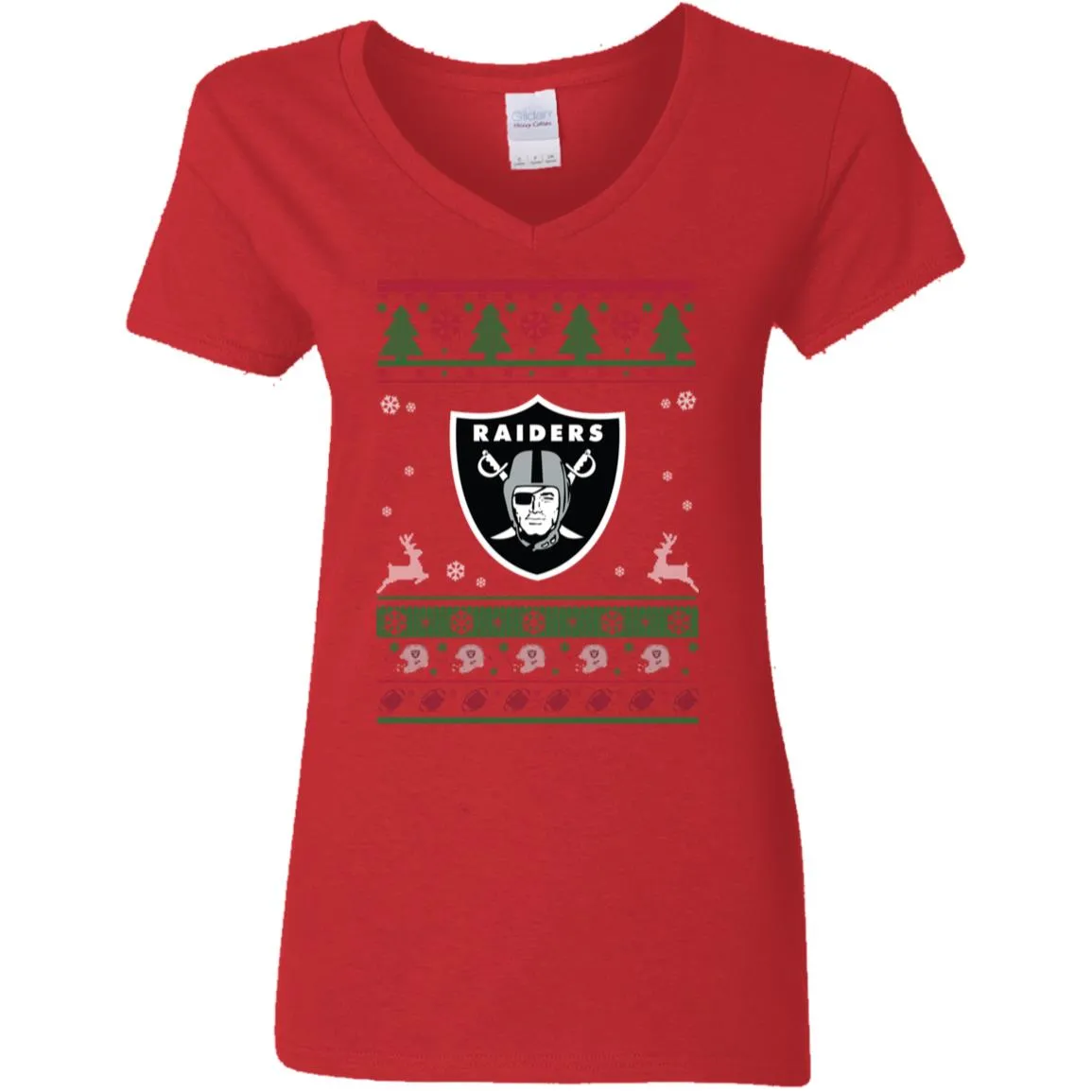 Oakland Raiders Logo Football Teams Ugly Christmas Sweater Women V-Neck T-Shirt
