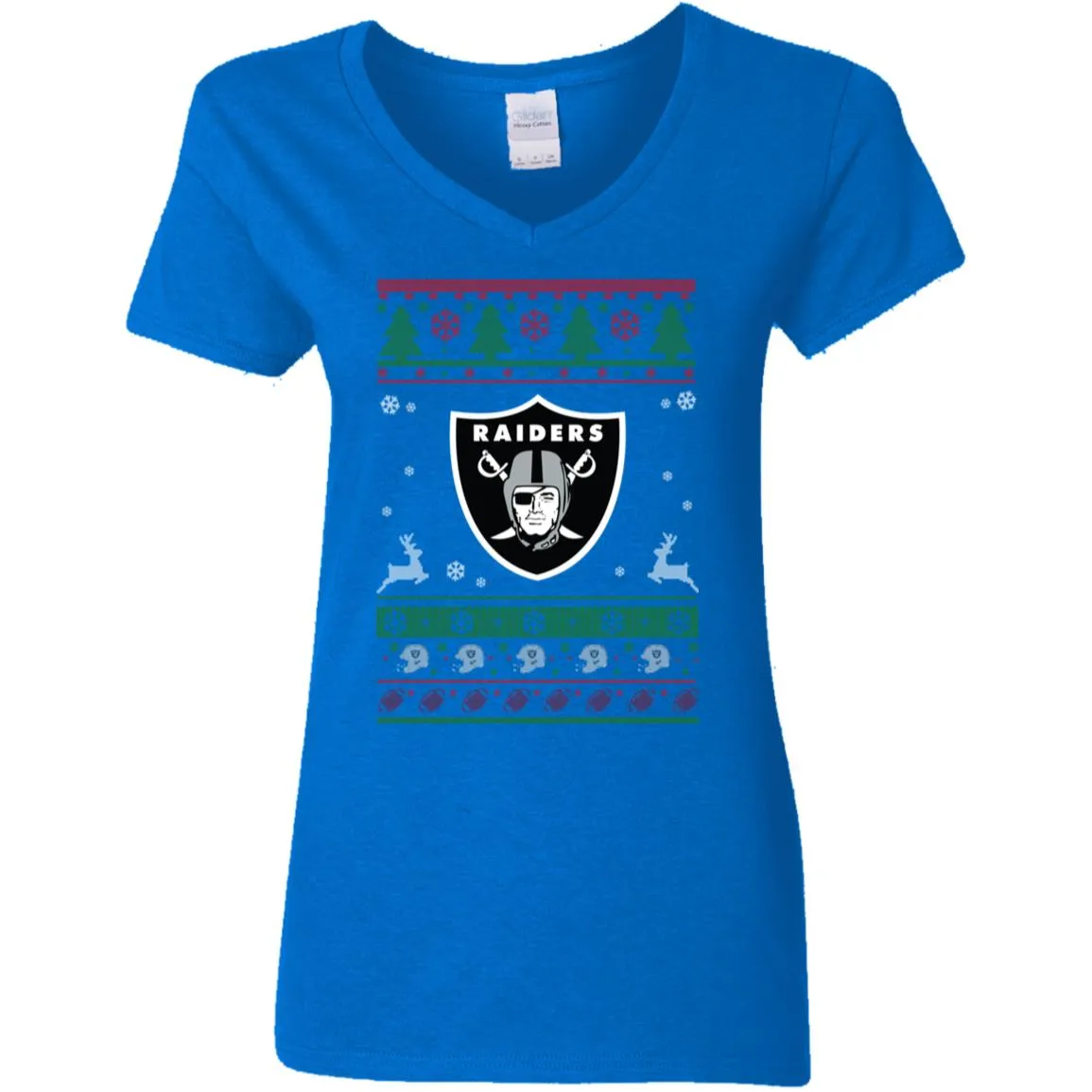 Oakland Raiders Logo Football Teams Ugly Christmas Sweater Women V-Neck T-Shirt