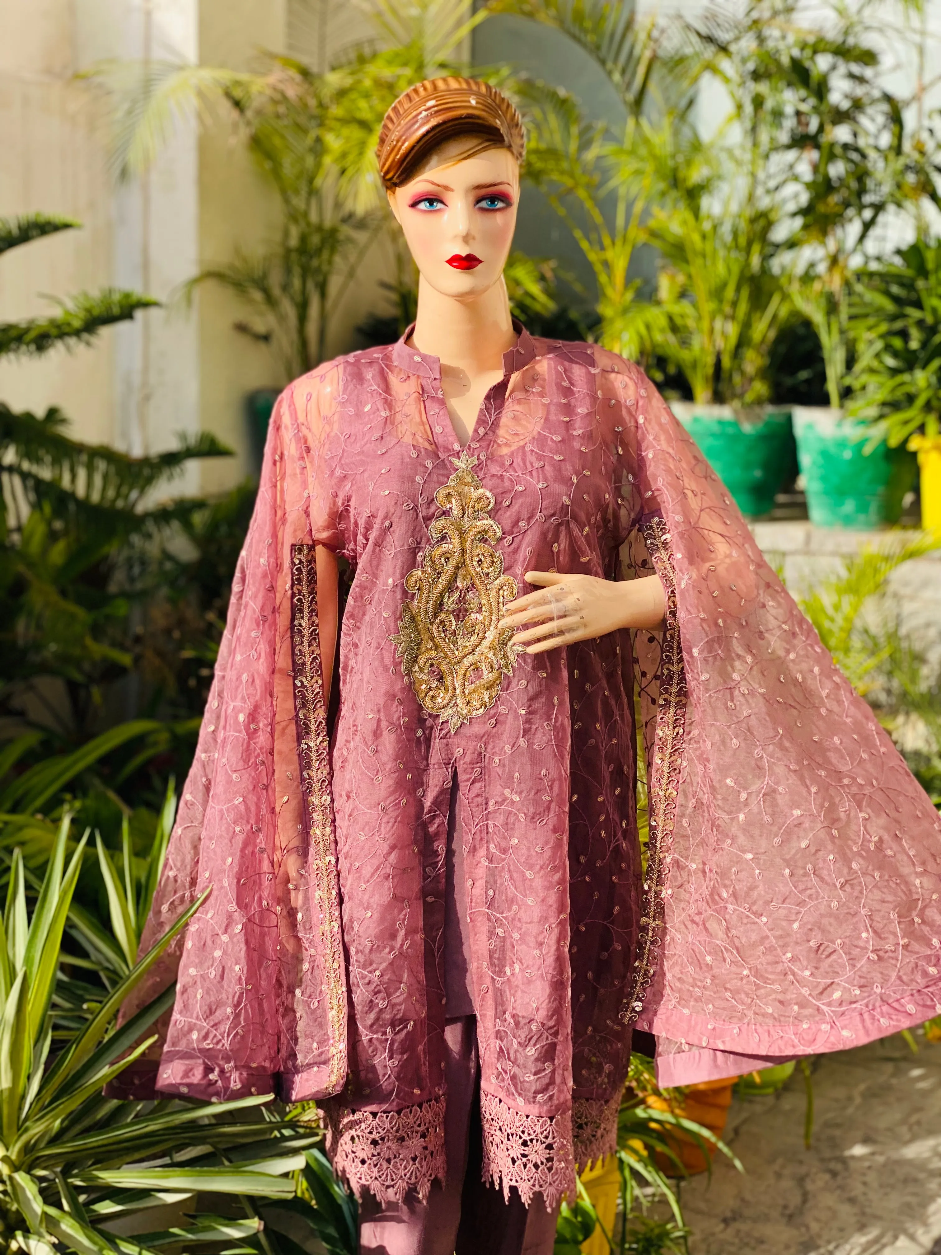 Old rose pink cape suit