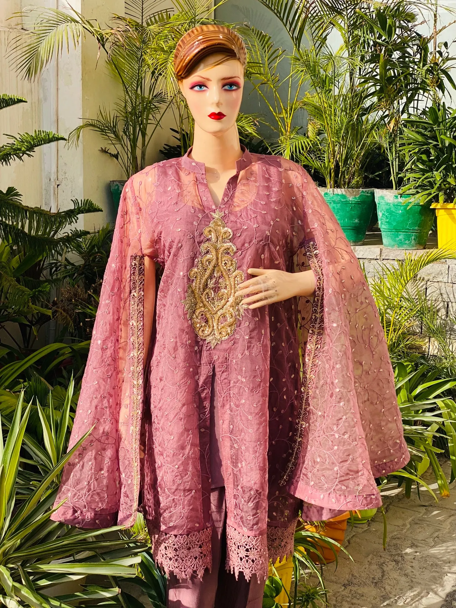 Old rose pink cape suit