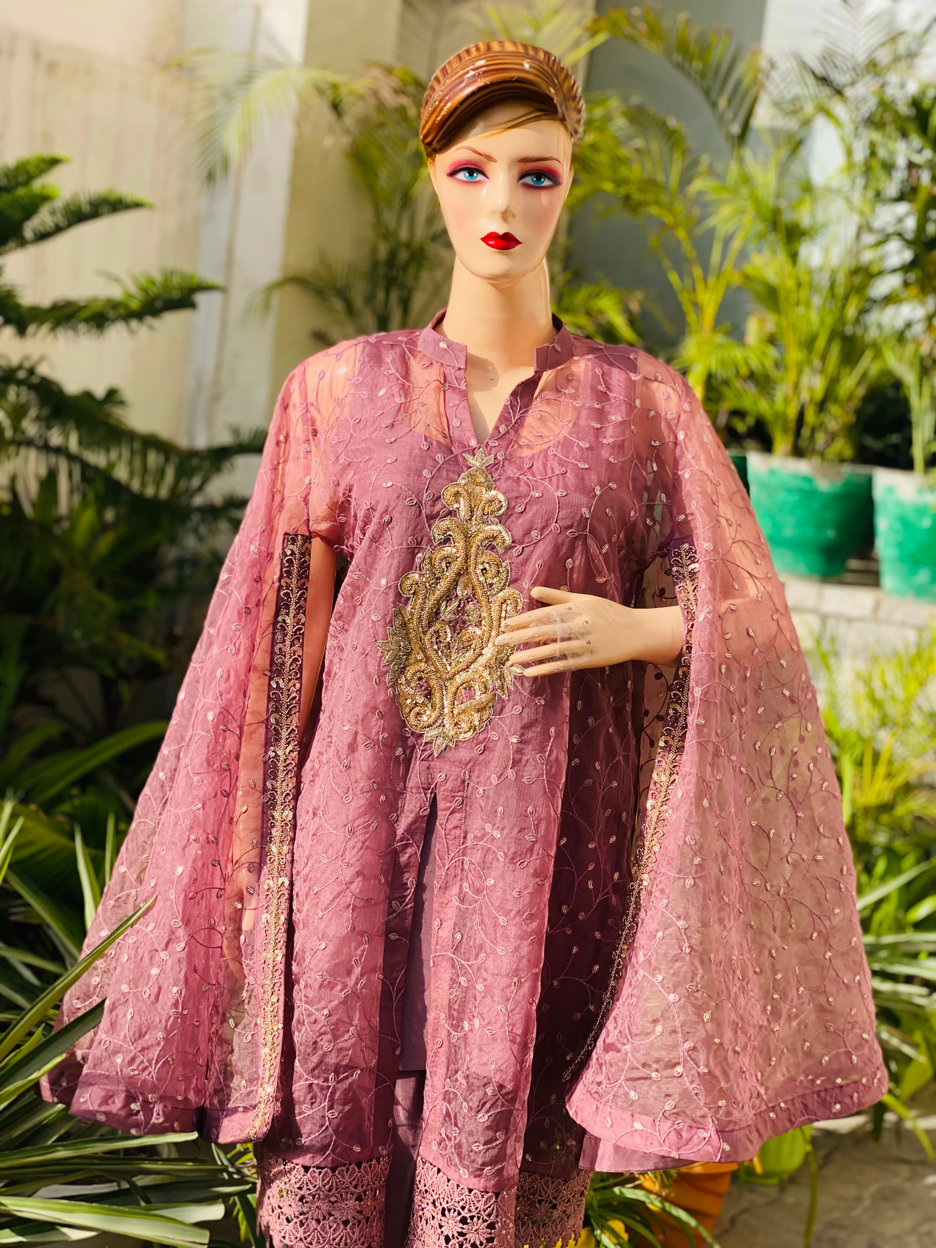 Old rose pink cape suit