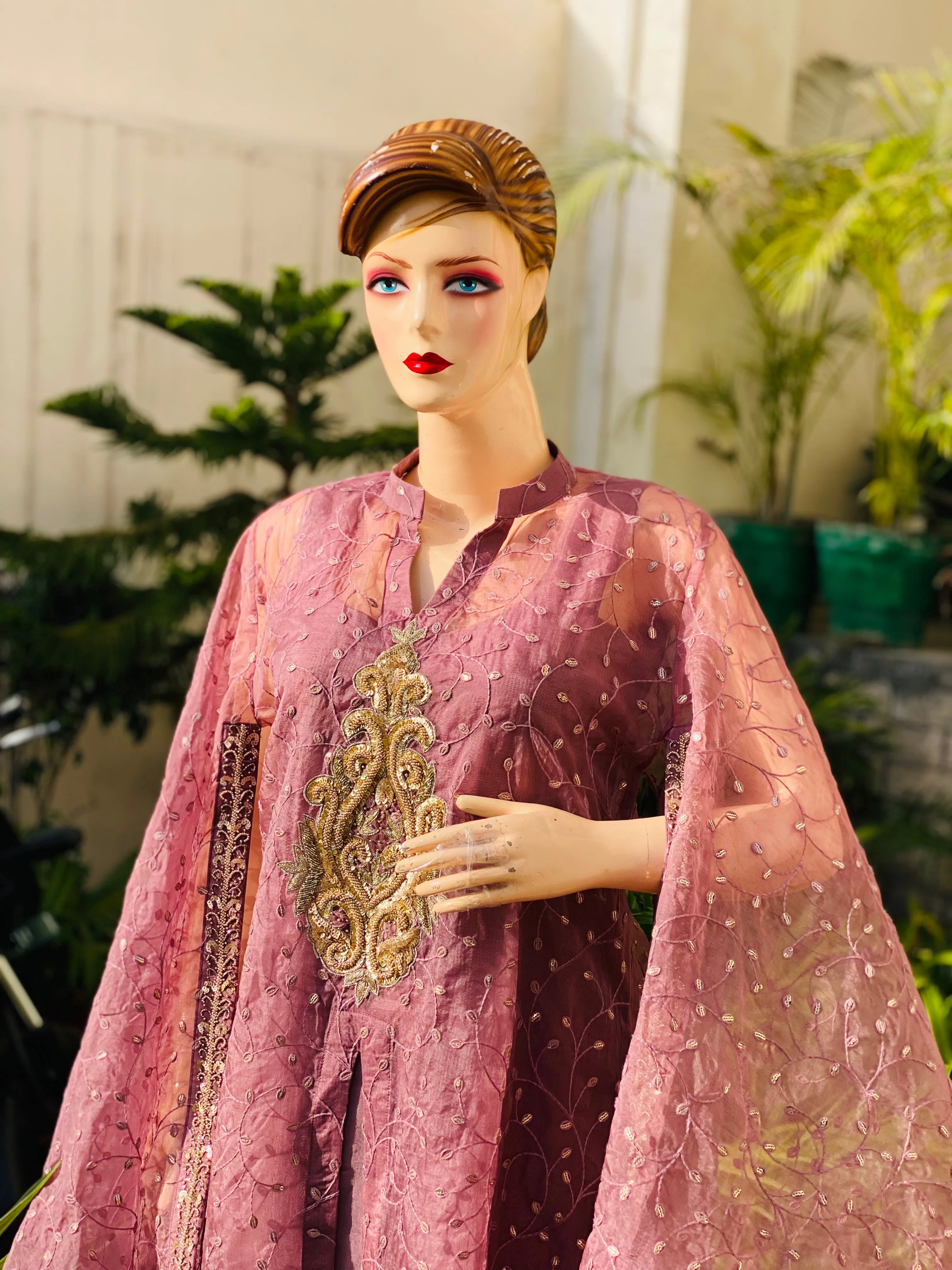 Old rose pink cape suit