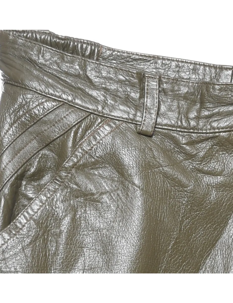Olive Green Faux Leather Trousers - W30 L28
