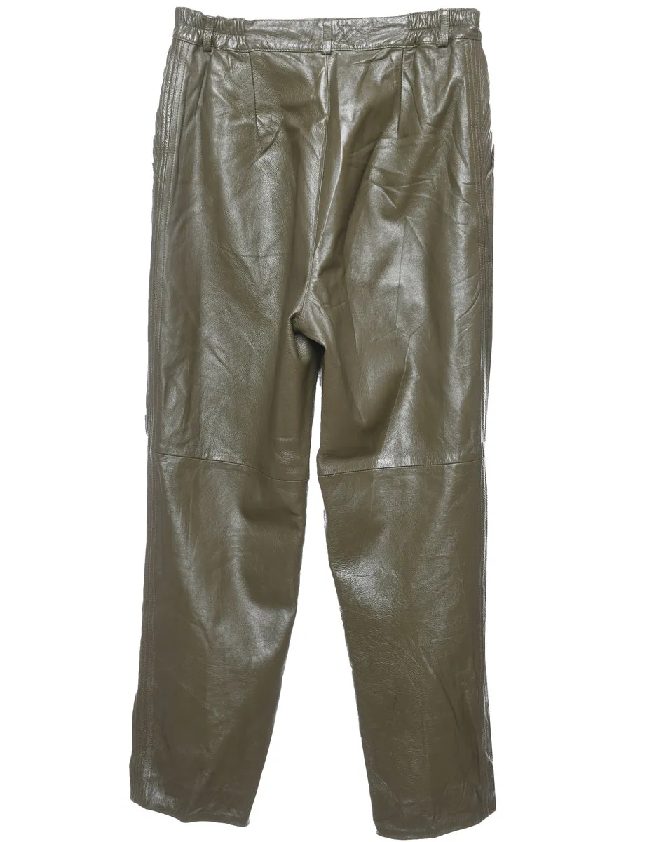 Olive Green Faux Leather Trousers - W30 L28