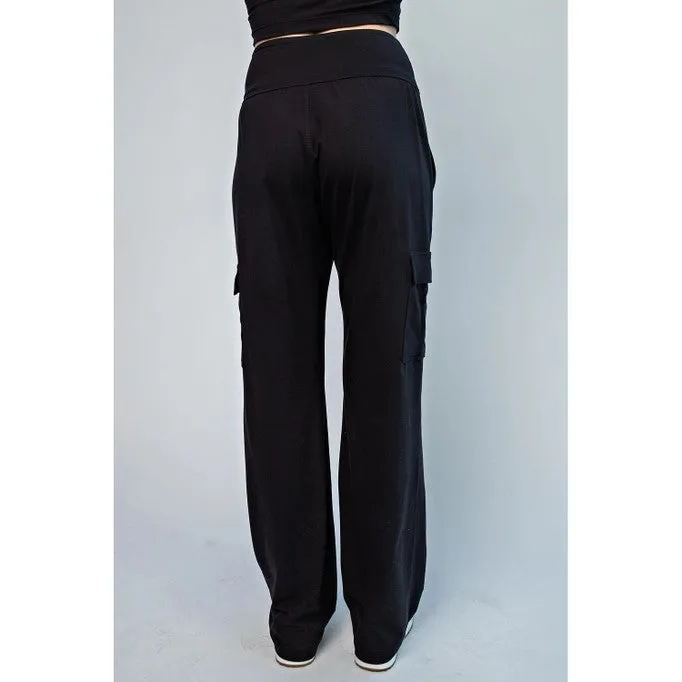 On The Go Black High Waist Cargo Pants (Size Small)