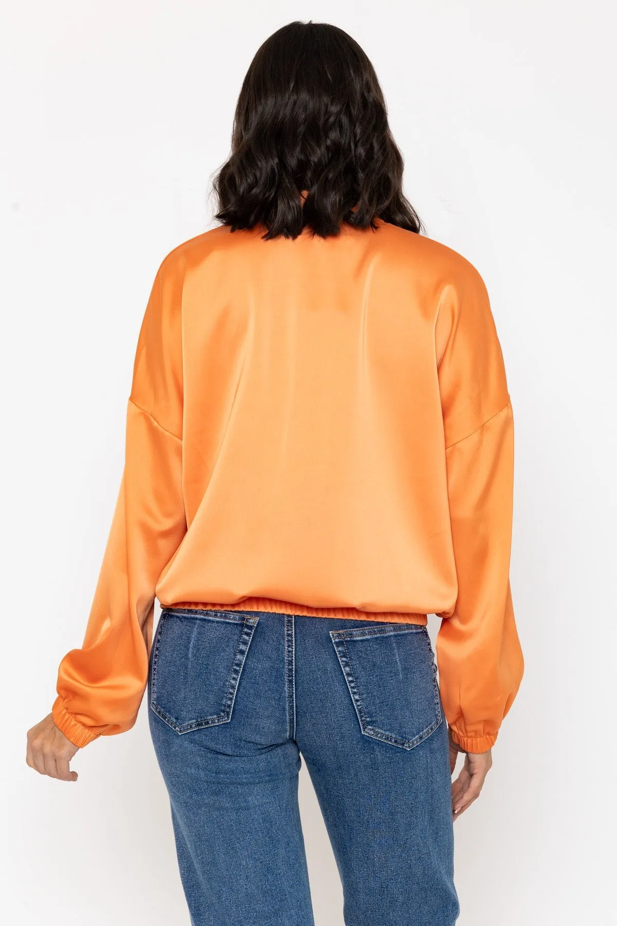 Orange Sateen Bomber Jacket