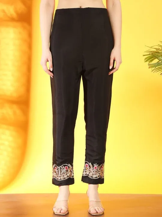 Pakistani Inspired Floral Embroidered Thread Work Kurta Trousers & Dupatta