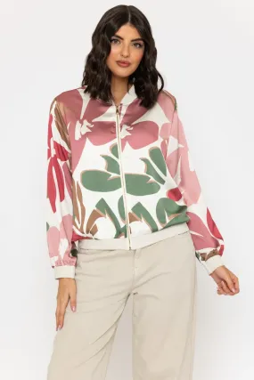 Pink & Green Printed Bomber Jacket