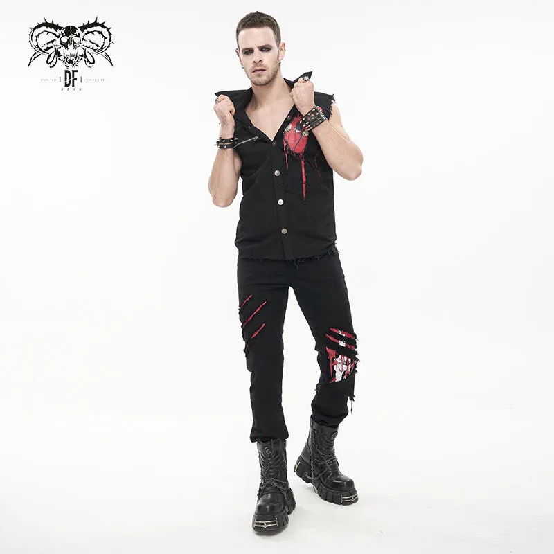 PT191 Ripped Leg Bloody Printed Men's Punk Trousers