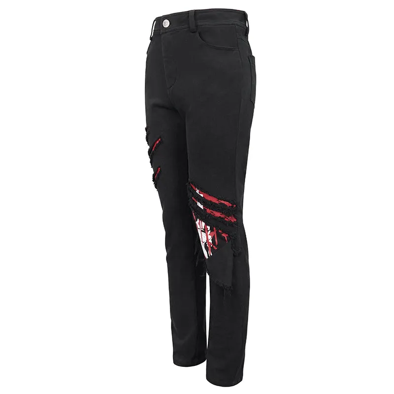 PT191 Ripped Leg Bloody Printed Men's Punk Trousers