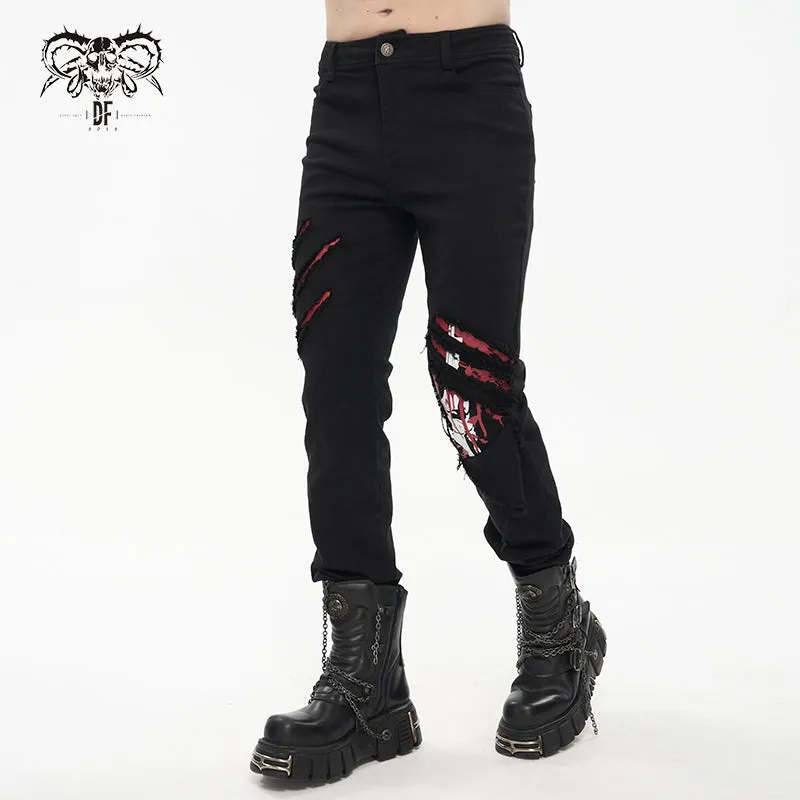 PT191 Ripped Leg Bloody Printed Men's Punk Trousers