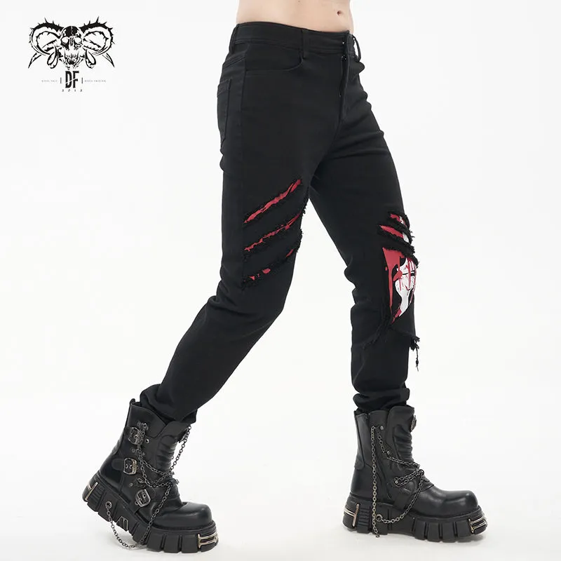 PT191 Ripped Leg Bloody Printed Men's Punk Trousers