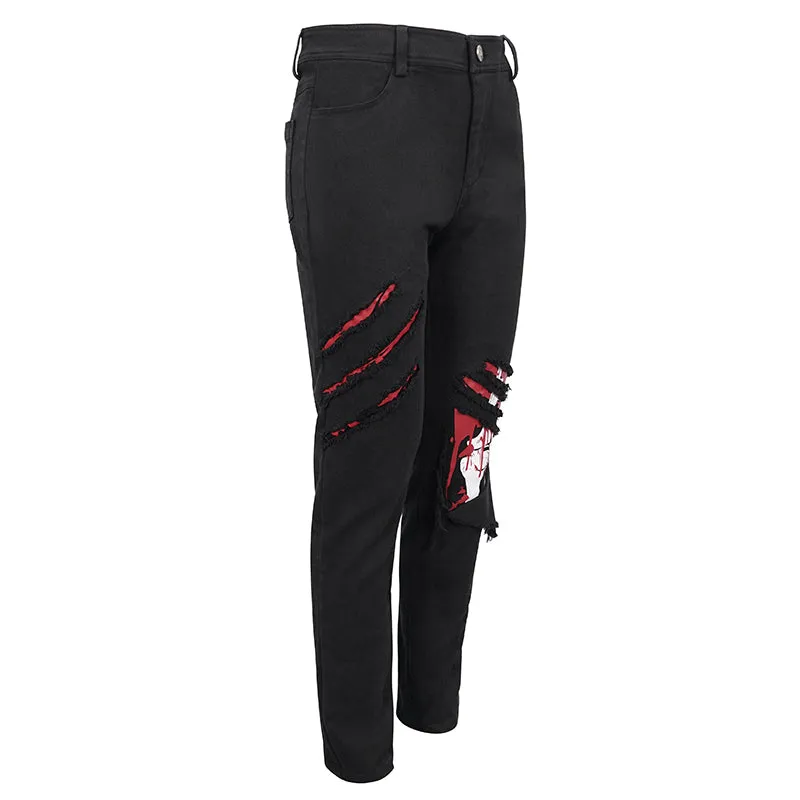 PT191 Ripped Leg Bloody Printed Men's Punk Trousers