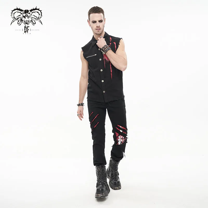 PT191 Ripped Leg Bloody Printed Men's Punk Trousers