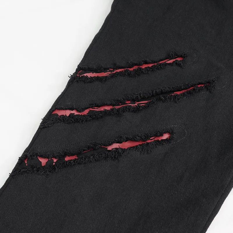 PT191 Ripped Leg Bloody Printed Men's Punk Trousers