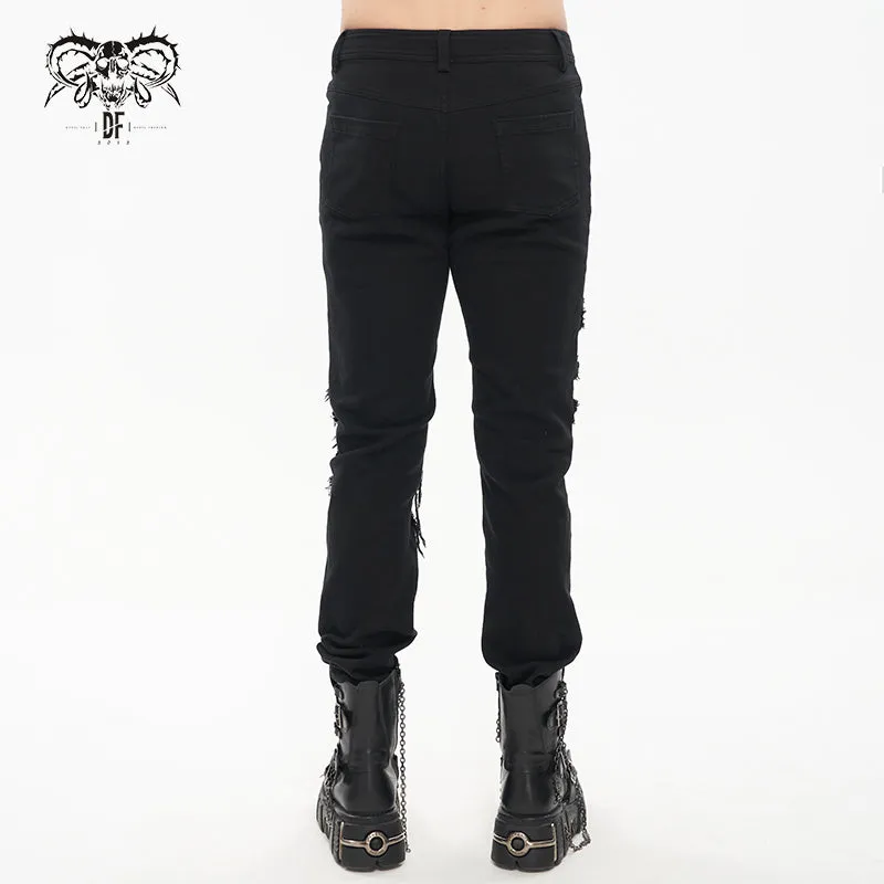 PT191 Ripped Leg Bloody Printed Men's Punk Trousers